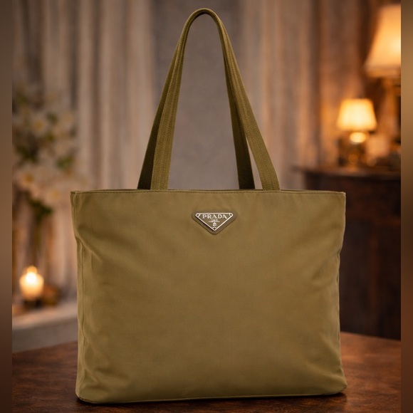 PRADA Tote Bag Nylon Beige Auth ti2720